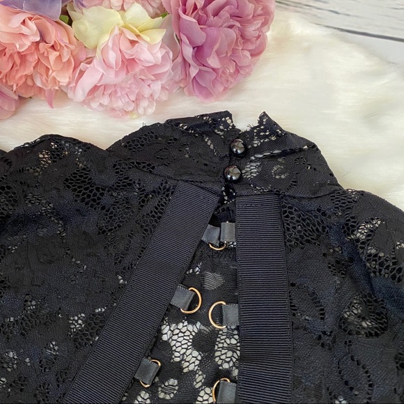 Sexy Black Lace High Neck Corset Back Bodysuit - Picture 12 of 16